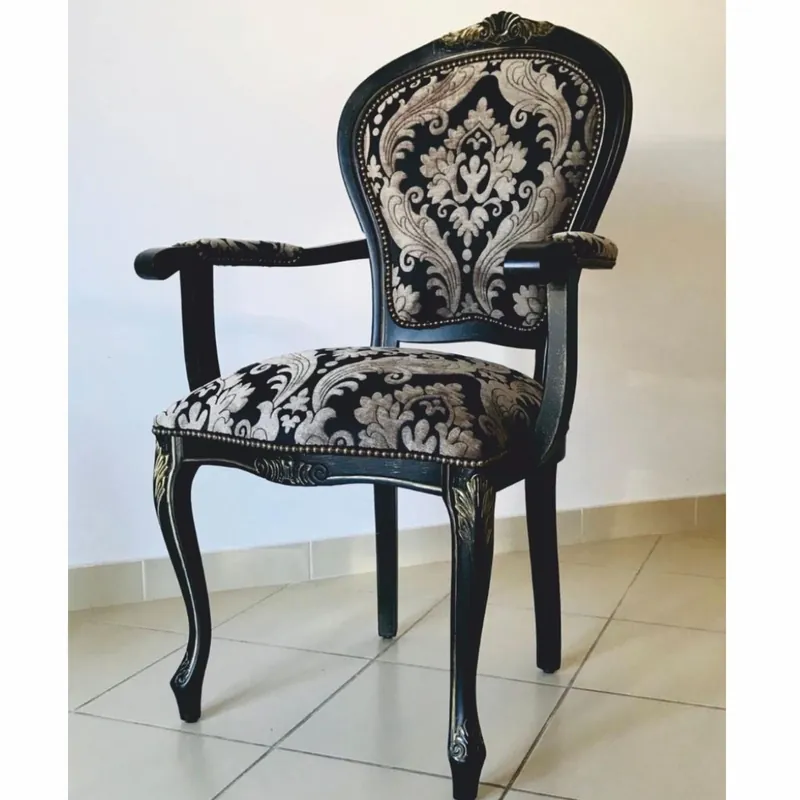 Casa Padrino sedia da pranzo barocco di lusso con braccioli nero / grigio / nero antico Super-Preis