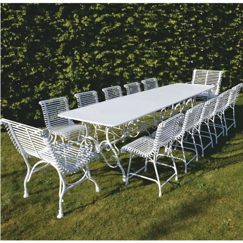 Nur Heute Casa Padrino set di mobili da giardino in ferro battuto Art Nouveau bianco - 1 Tavolo e 12 Sedie