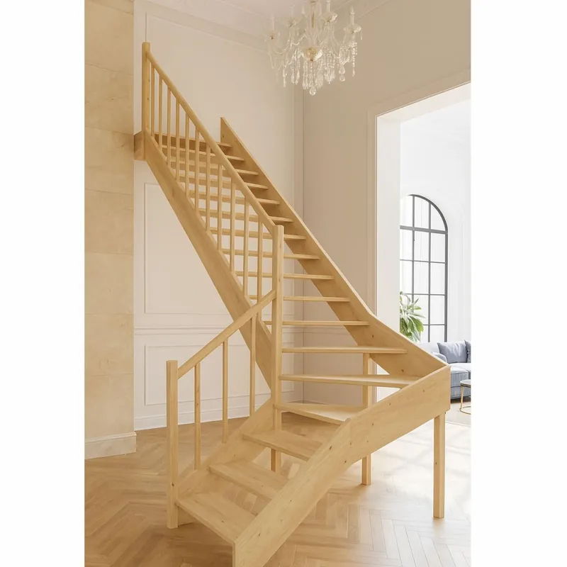 Casa Padrino scala angolare di lusso in legno con ringhiera lato sinistro naturale A. 304 cm Preiswert
