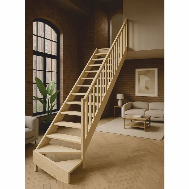Begrenztes Angebot Casa Padrino scala angolare di lusso in legno con ringhiera lato destro naturale A. 364 cm
