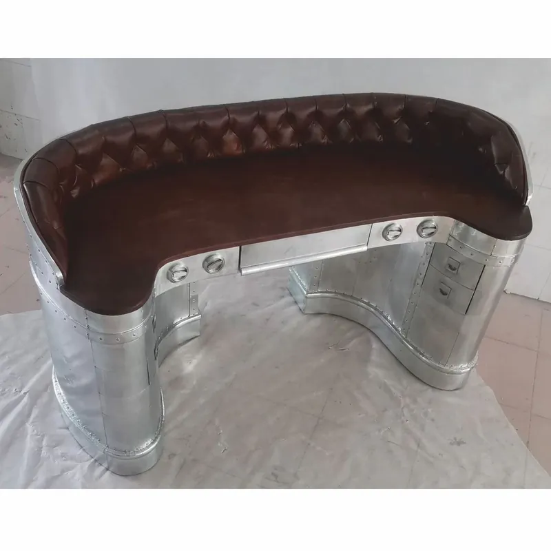 Must-Have Casa Padrino scrivania di aereo in alluminio argento / marrone scuro 185 cm - Mobili per ufficio