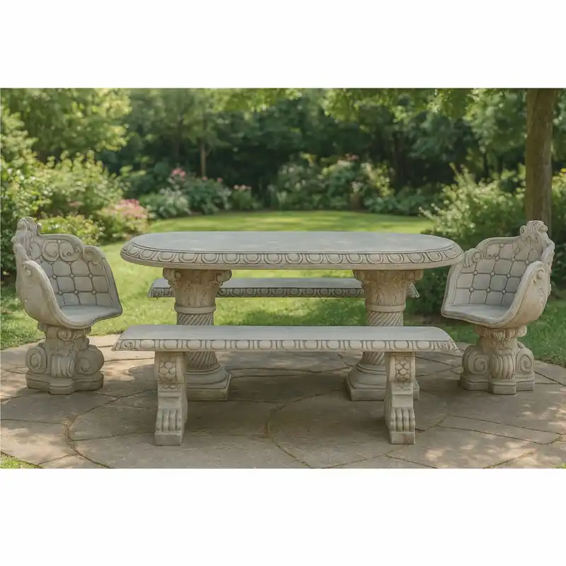 Schneller Versand Casa Padrino Set di Mobili da Giardino Barocco Grigio - 1 Tavolo - 2 Sedie - 2 Panche