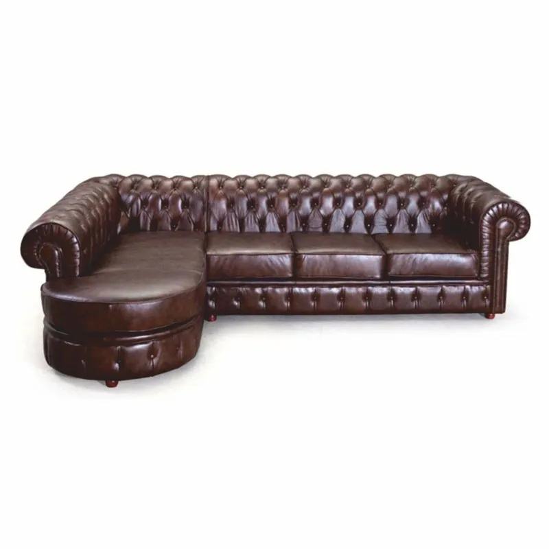 Begrenztes Angebot Casa Padrino divano angolare Chesterfield di lusso in pelle marrone scuro 293 cm - Mobili in vera pelle