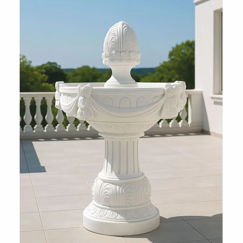 Casa Padrino Fontana Barocco Bianco Ø 70 x A. 120 cm - Fontana Decorativa da Giardino Barocco Must-Have