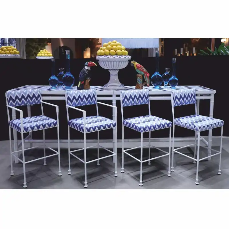 Angebot Casa Padrino set di 4 sedie da bar di lusso in ferro battuto bianco / blu - Mobili per hotel e bar