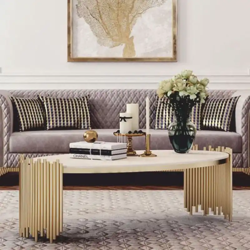 Bestseller Casa Padrino tavolo da salotto di lusso con piano in marmo artificiale bianco / oro Ø 101 cm