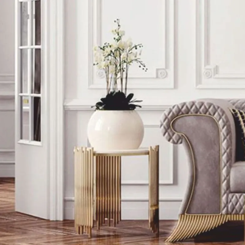 Casa Padrino tavolino di lusso con piano in marmo artificiale bianco / oro Ø 59 cm Nur Für Kurze Zeit