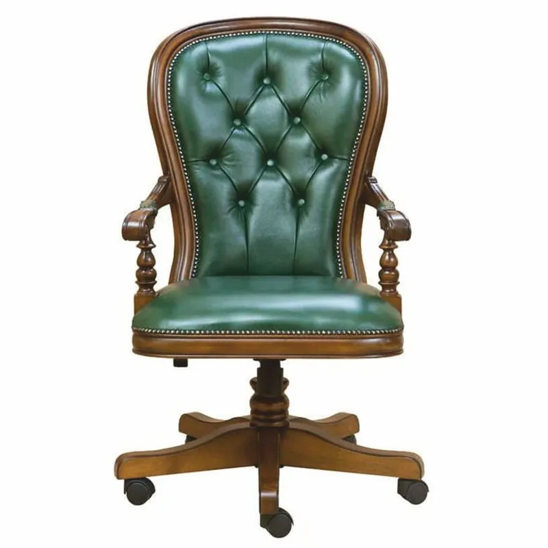 Casa Padrino sedia da scrivania barocco di lusso in vera pelle verde / marrone - Mobili barocchi Zertifiziert