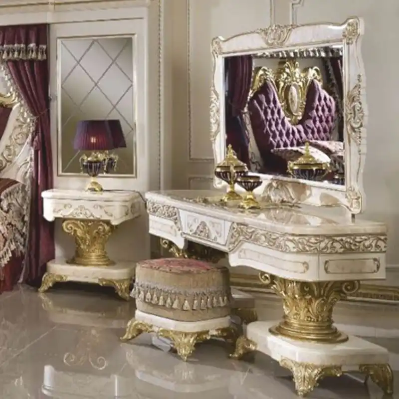 Casa Padrino set da toeletta barocco di lusso bianco / beige / oro - Mobili barocchi Solange Der Vorrat Reicht