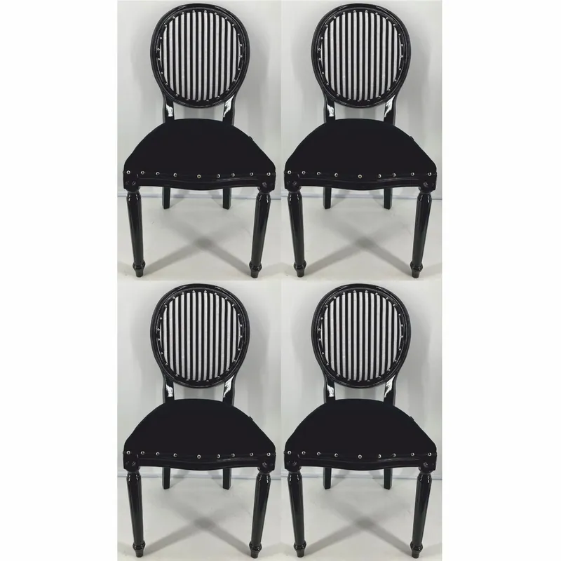 Sonderangebot Casa Padrino set di 4 sedie da pranzo in velluto barocco di lusso nero / bianco / argento - Mobili barocchi