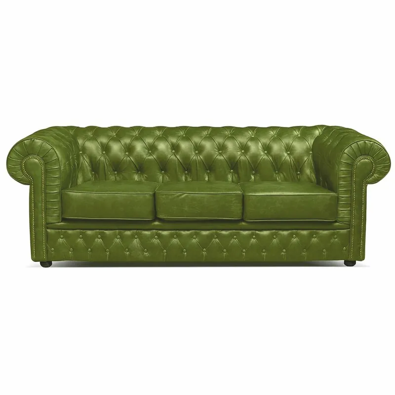 Casa Padrino Divano a 3 Posti Chesterfield di Lusso in Pelle Verde Vintage / Nero 224 cm - Mobili in Pelle Mega-Angebot