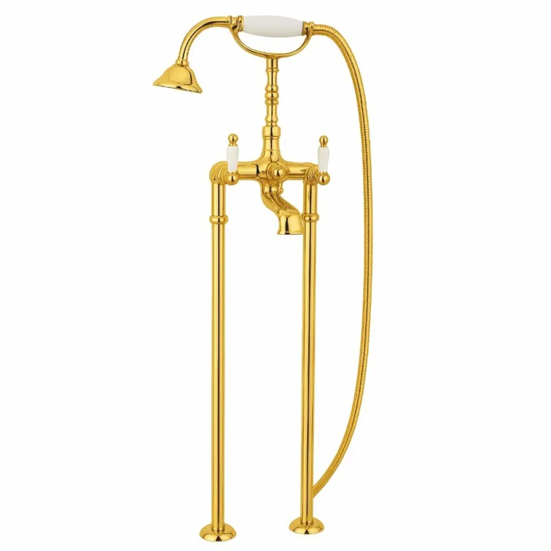 Sonderaktion Casa Padrino Miscelatore per Vasca Art Nouveau Oro / Bianco A. 105,5 cm - Fatto in Italia