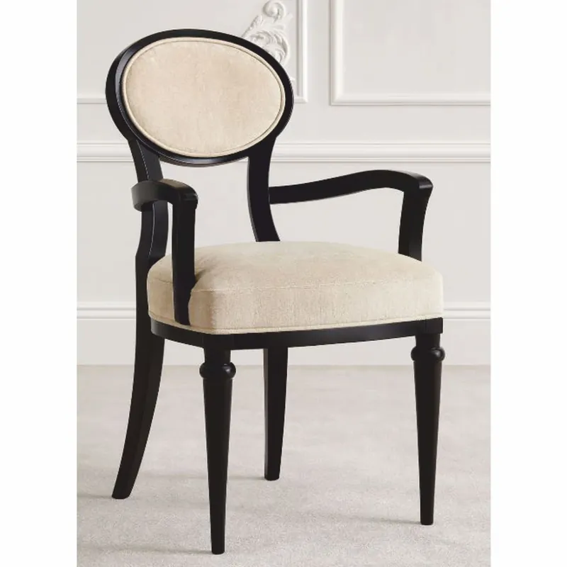Direkt Vom Hersteller Casa Padrino sedia da pranzo Art Déco di lusso con braccioli beige / nero A. 97 cm - Fatto in Italia