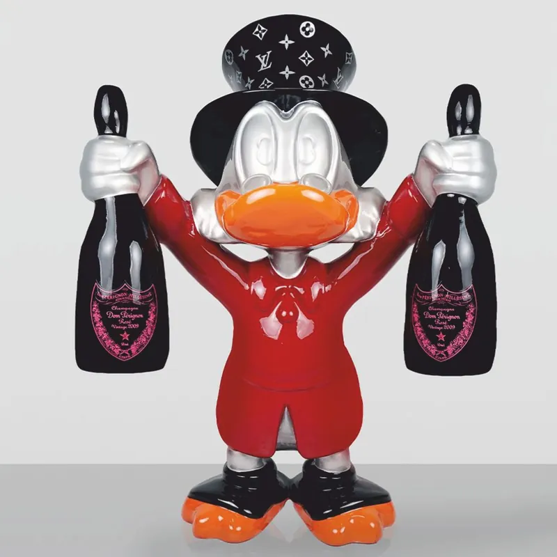 Direktkauf Casa Padrino scultura decorativa XXL anatra rosso / argento / nero A. 120 cm - Grande figura decorativa