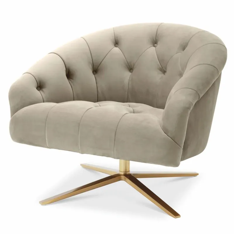Casa Padrino poltrona girevole Chesterfield di lusso greige / ottone - Mobili di lusso Garantierte Lieferung