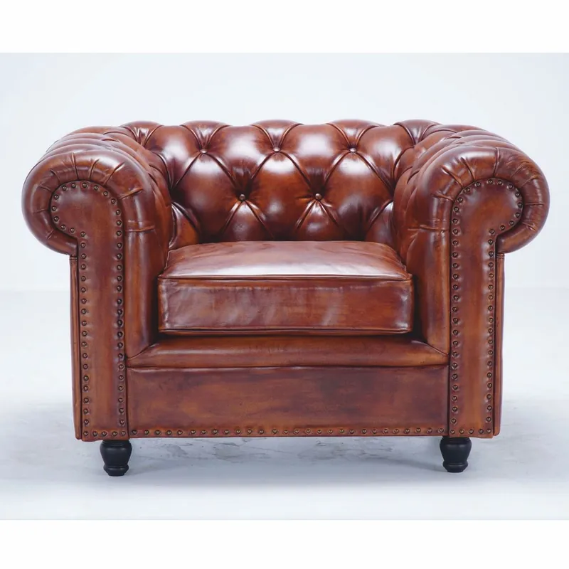 Casa Padrino poltrona Chesterfield di lusso in pelle marrone vintage / nero 130 cm - Mobili in vera pelle Must-Have