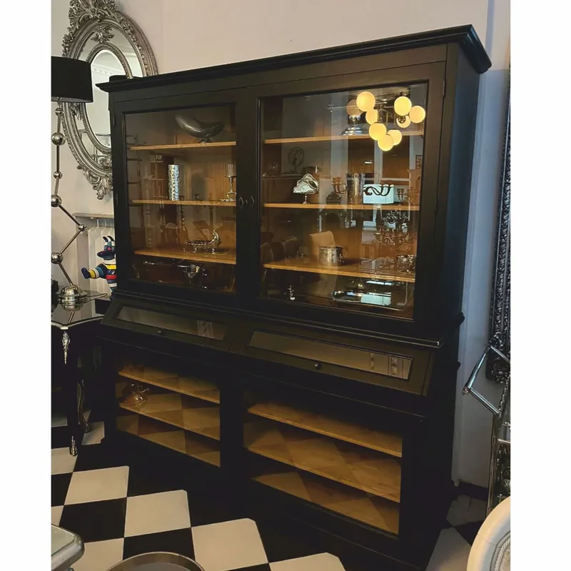 Casa Padrino vetrina in stile country nero / naturale 195 x 70 x A. 223 cm Sonderangebot