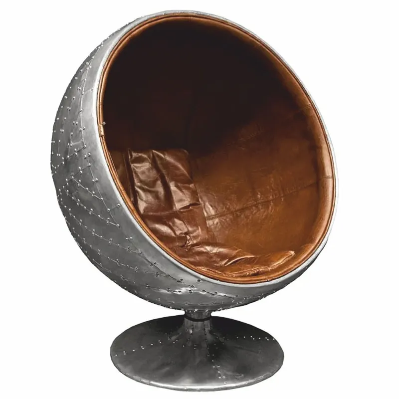 Casa Padrino poltrona girevole in alluminio e pelle argento / marrone A. 120 cm - Mobili in alluminio Zertifiziert