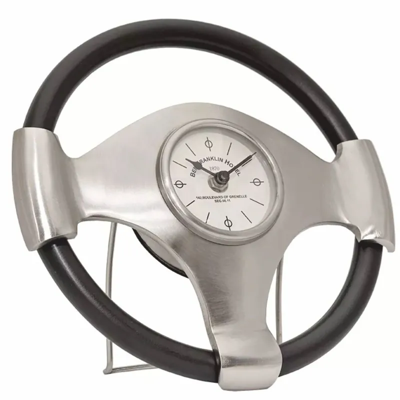 Knallerangebot Casa Padrino orologio da tavolo a forma di volante argento / marrone Ø 26 cm - Accessori decorativi