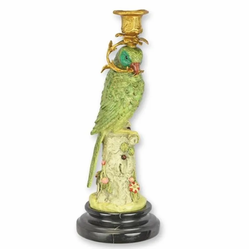 Letzte Chance Casa Padrino portacandele Art Nouveau pappagallo rivolto a destra verde / oro / nero A. 31 cm