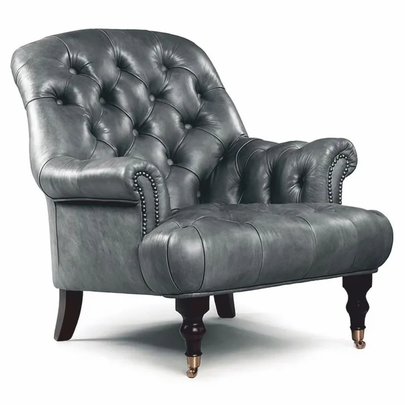 Bestpreis Casa Padrino poltrona Chesterfield di lusso in vera pelle grigio / marrone scuro / ottone A. 89 cm