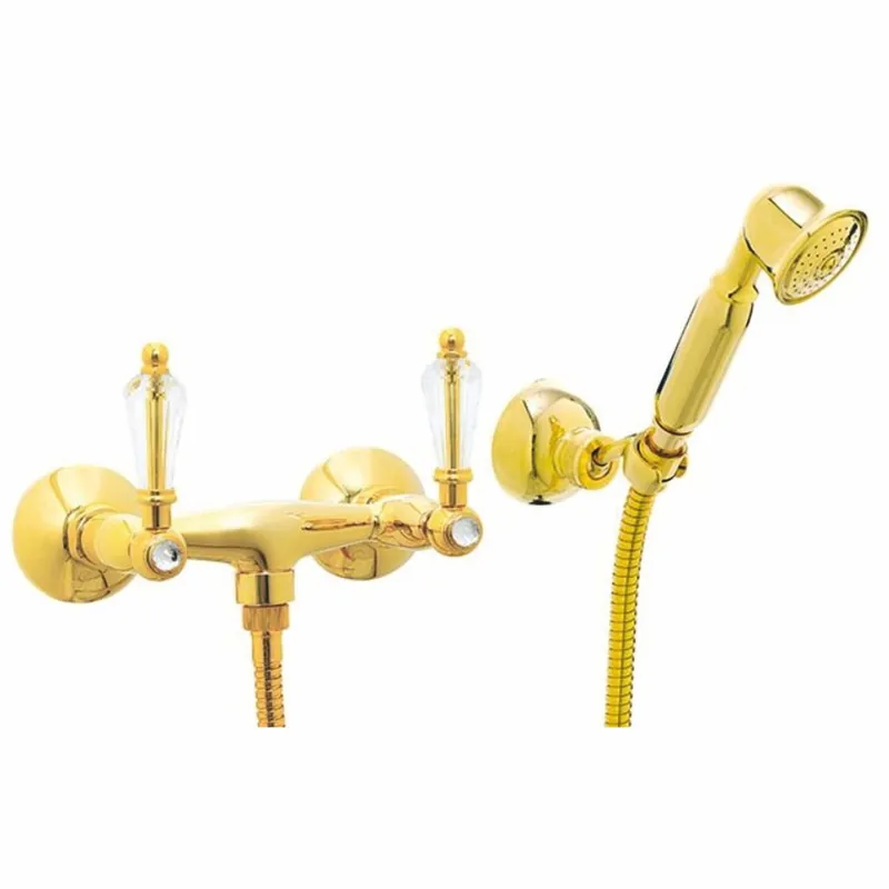 Highlight Casa Padrino Miscelatore Doccia Muro Art Nouveau di Lusso con Doccetta Oro - Fatto in Italia