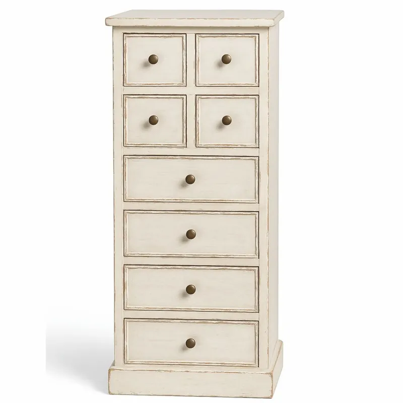 Jetzt Kaufen Casa Padrino cassettone in legno massello stile country shabby chic con 8 cassetti bianco antico A. 122 cm