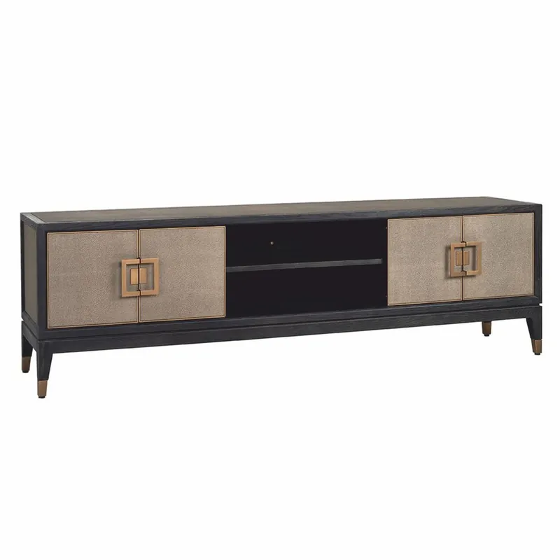 Sonderaktion Casa Padrino armadio TV di lusso nero / grigio / ottone 185 cm - Mobili per soggiorno e hotel