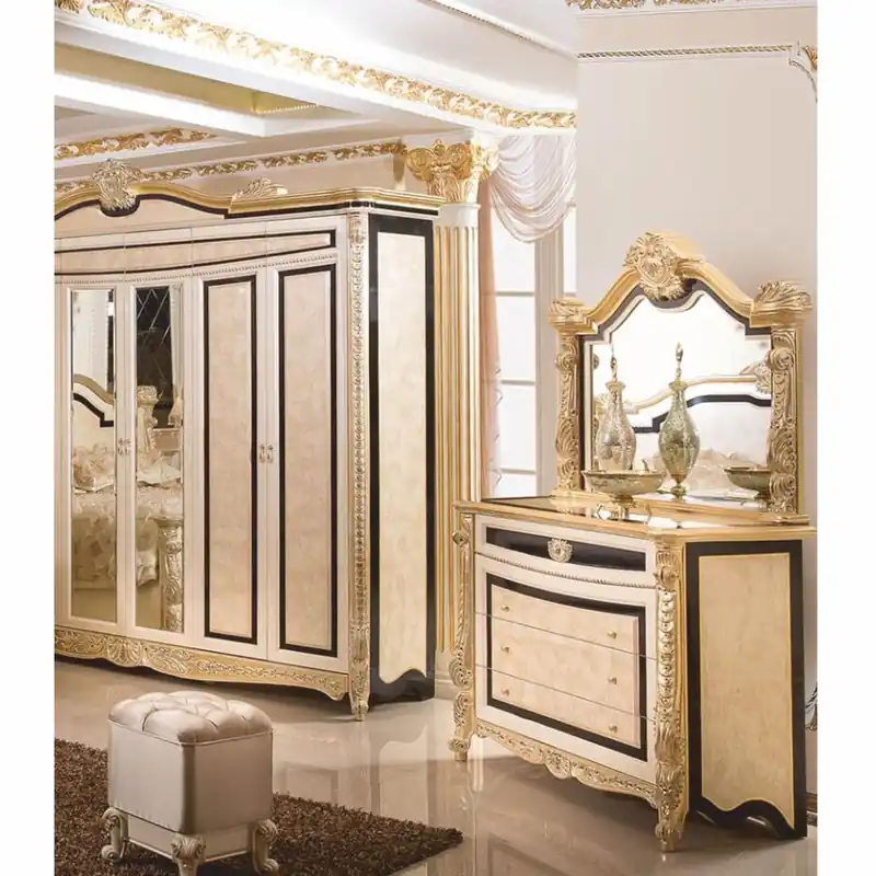 Casa Padrino cassettone barocco di lusso con specchio e sgabello - Mobili per camera da letto barocco Must-Have