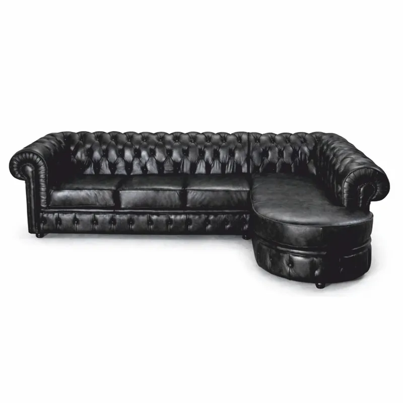 Casa Padrino divano angolare Chesterfield di lusso in pelle nero vintage 293 cm - Mobili Chesterfield Direktkauf