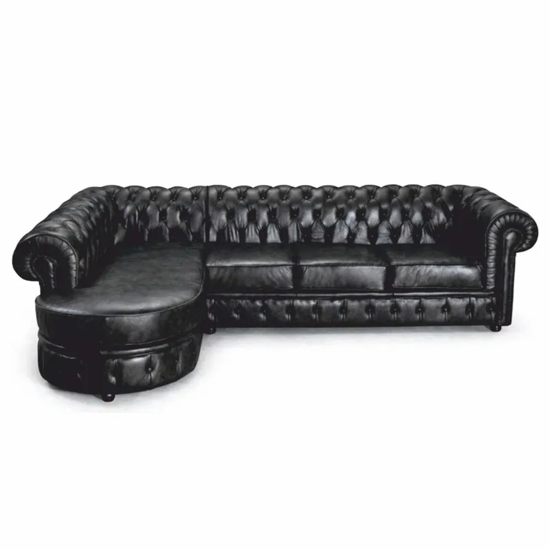 Begrenztes Angebot Casa Padrino divano angolare Chesterfield di lusso in pelle nero vintage 293 cm - Mobili in vera pelle