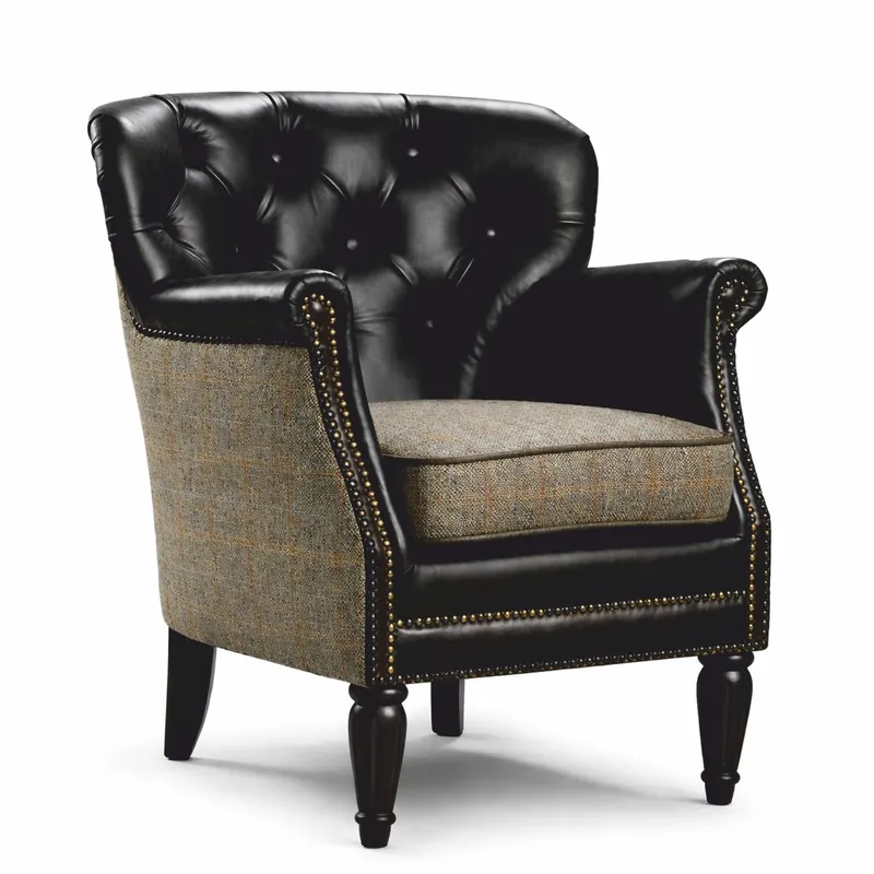 Casa Padrino Poltrona Chesterfield di Lusso in Pelle Nero / Grigio - Mobili per Soggiorno Sale