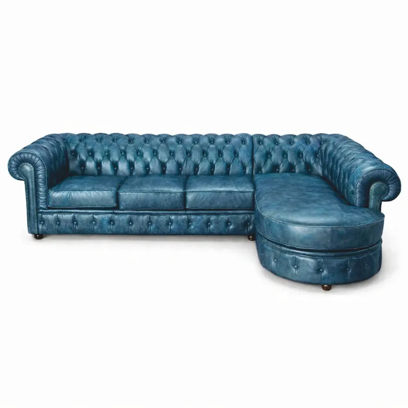 Bestpreis Casa Padrino divano angolare Chesterfield di lusso in pelle blu vintage 293 cm - Mobili Chesterfield