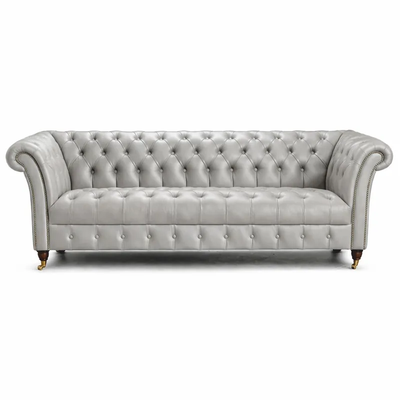 Casa Padrino Divano a 3 Posti Chesterfield di Lusso in Pelle Grigio Chiaro 235 cm - Mobili in Pelle Jetzt Bestellen