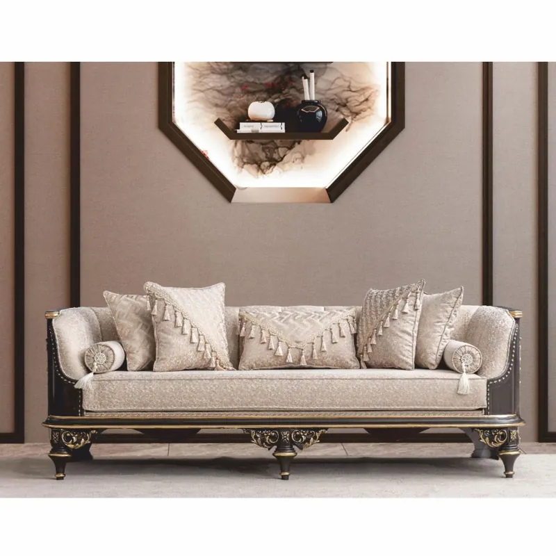 Casa Padrino Divano Barocco di Lusso Beige / Marrone / Oro 245 cm - Mobili da Soggiorno Barocchi Sonderangebot
