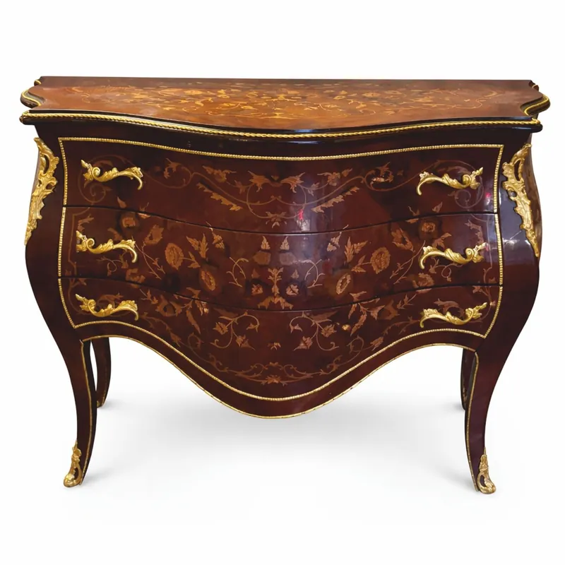 Casa Padrino Baroque Chest of Drawers with 3 Drawers Brown Inlay / Gold 125 cm Neue Ware