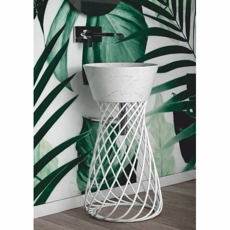Casa Padrino lavabo di lusso in ceramica con supporto in metallo bianco A. 85 cm - Fatto in Italia Markenprodukt