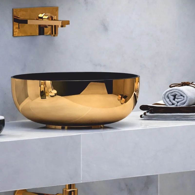 Markenprodukt Casa Padrino lavabo di lusso in ceramica nero / oro Ø 44 cm - Fatto in Italia