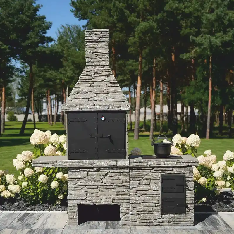 Casa Padrino griglia da giardino di lusso in cemento grigio 196 x 58 x A. 188 cm - Caminetto da giardino Begrenztes Angebot