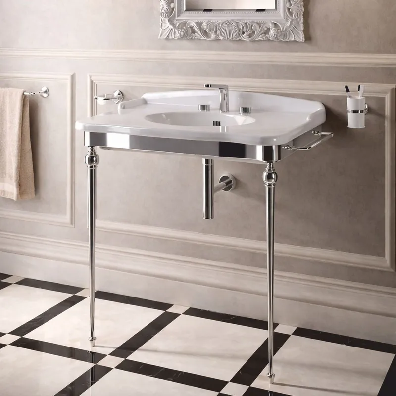 Bestpreis Casa Padrino lavabo Art Nouveau di lusso bianco / argento - Mobili da bagno - Fatto in Italia