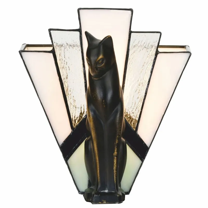 Casa Padrino Lampada da Tavolo Art Deco Tiffany Gatto Nero / Bianco A. 18,5 cm Ausverkauf