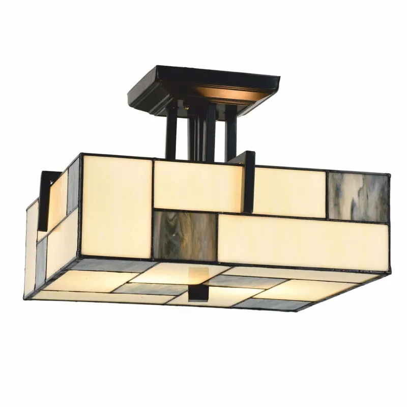 Casa Padrino Plafoniera Tiffany Art Déco Crema / Nero 35 cm - Illuminazione Tiffany Sichere Zahlung