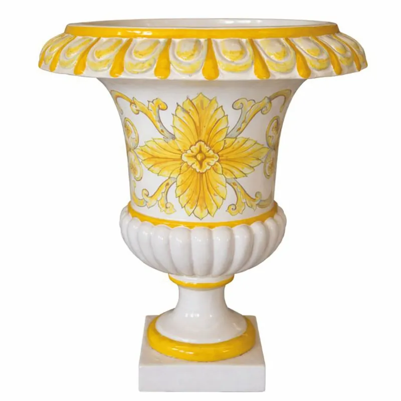 Neue Kollektion Casa Padrino vaso da fiori barocco di lusso in ceramica bianco / giallo Ø 45 x A. 57 cm - Mobili da giardino