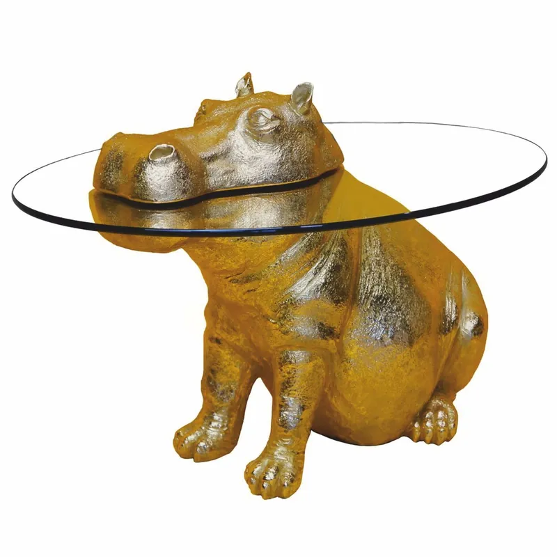 Casa Padrino tavolo da salotto di lusso in resina sintetica con piano in vetro ippopotamo oro 65 cm Abverkauf