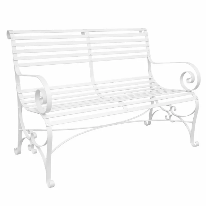 Markenprodukt Casa Padrino panca da giardino in ferro battuto Art Nouveau bianco 120 cm - Mobili da giardino