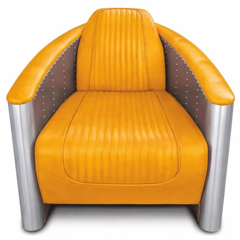 Casa Padrino poltrona Art Deco di lusso in pelle giallo vintage / argento - Mobili in alluminio Kracherpreis