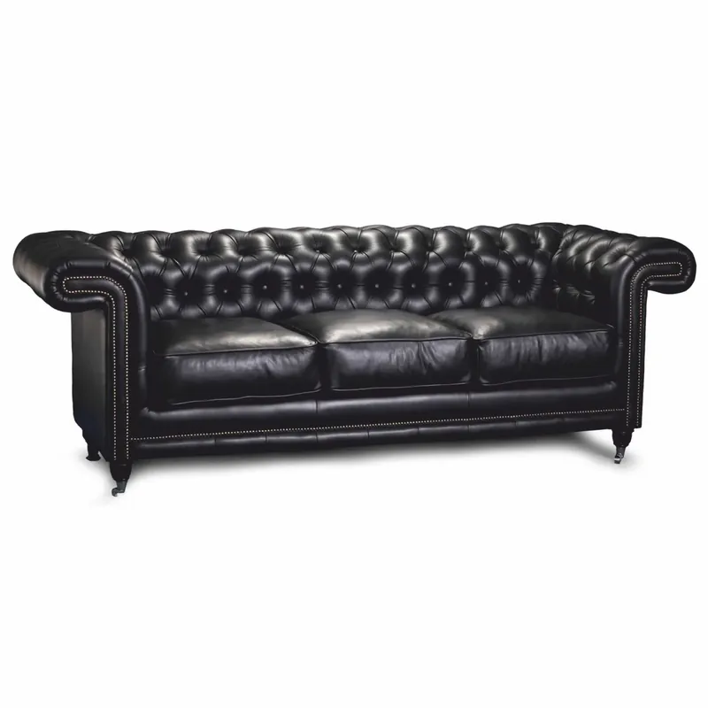 Casa Padrino Divano a 2 Posti Chesterfield di Lusso in Pelle Nero 200 cm - Mobili in Pelle Garantierte Lieferung