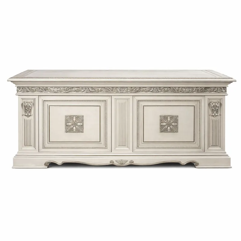 Echt Casa Padrino Scrivania Barocco di Lusso Bianco / Argento 196 cm - Fatto in Italia