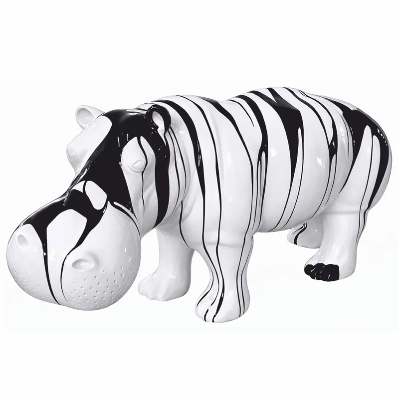 Casa Padrino scultura decorativa XXL ippopotamo bianco / nero 175 cm - Figura da giardino Solange Der Vorrat Reicht