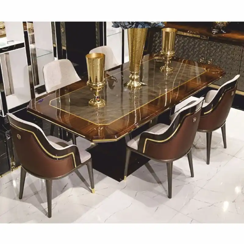 Casa Padrino set di 6 sedie da pranzo di lusso con braccioli grigio / marrone / oro Bestpreis